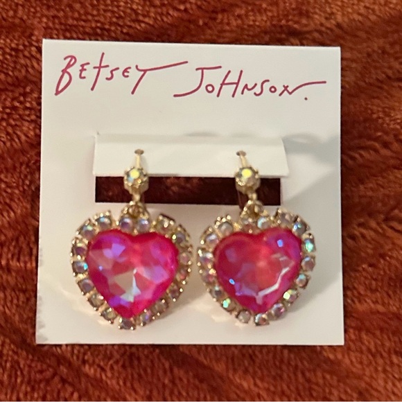 Betsey Johnson Jewelry - Betsey Johnson NWT Valentines Crystal Halo Heart Earrings